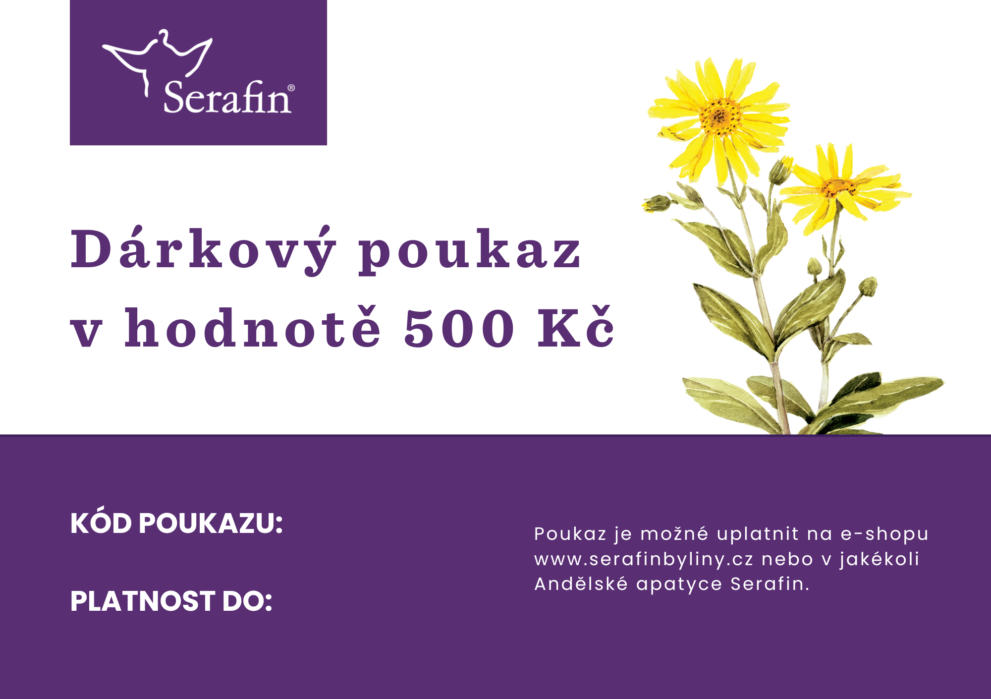Dárkový poukaz 500 Kč - v elektronické podobě | Serafin byliny